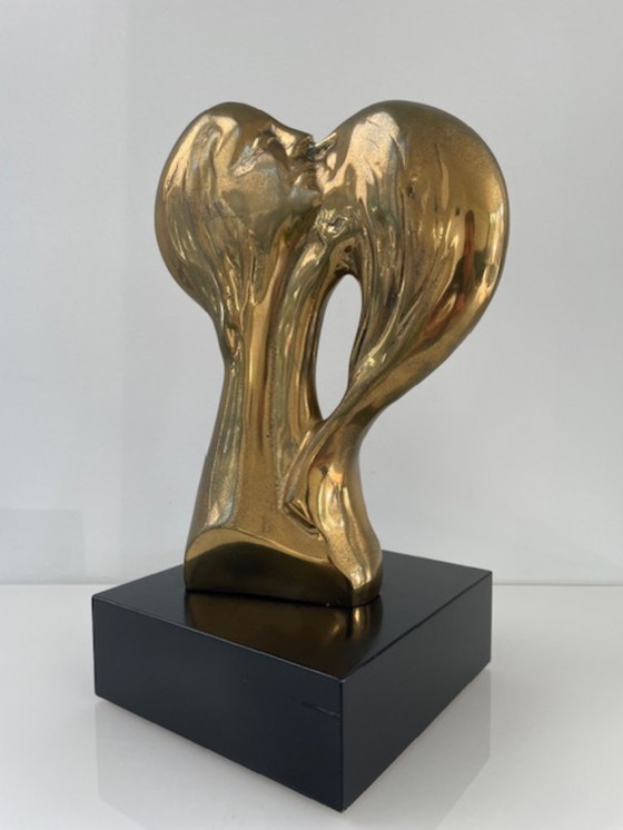 Image 1 of Sculpture en laiton « Le Couple » sur piédestal – 28,5 cm