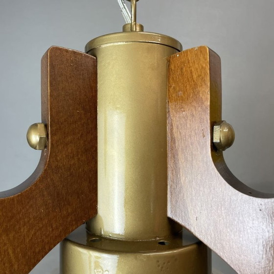 Skandinavische Hängelampe aus Holz und gestreiftem Glas, 1970er Jahre – Pendelleuchten, Wood (photo 13 of 14)