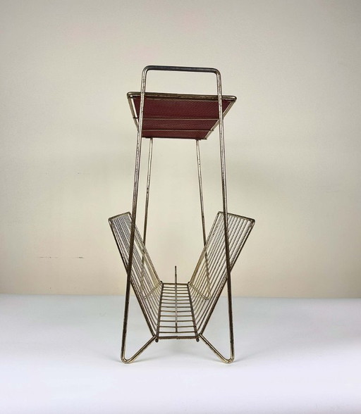 Vintage 60s krantenstandaard - Goud en rood metaal