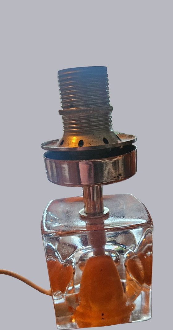 Image 1 of Vintage Space Age Lamp Base – Orange Glass Cube – 1970s
