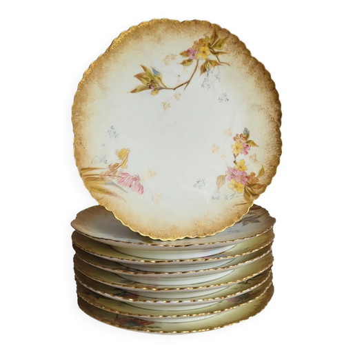8 platos de porcelana de Limoges, Martial Redon / Art Nouveau