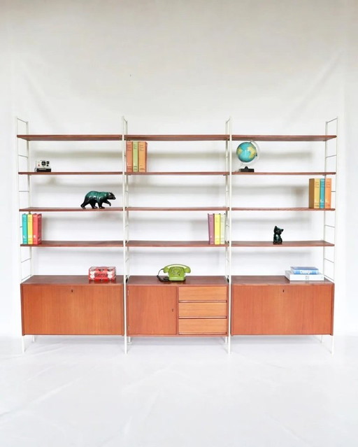 Vintage wall system modular teak freestanding wall unit