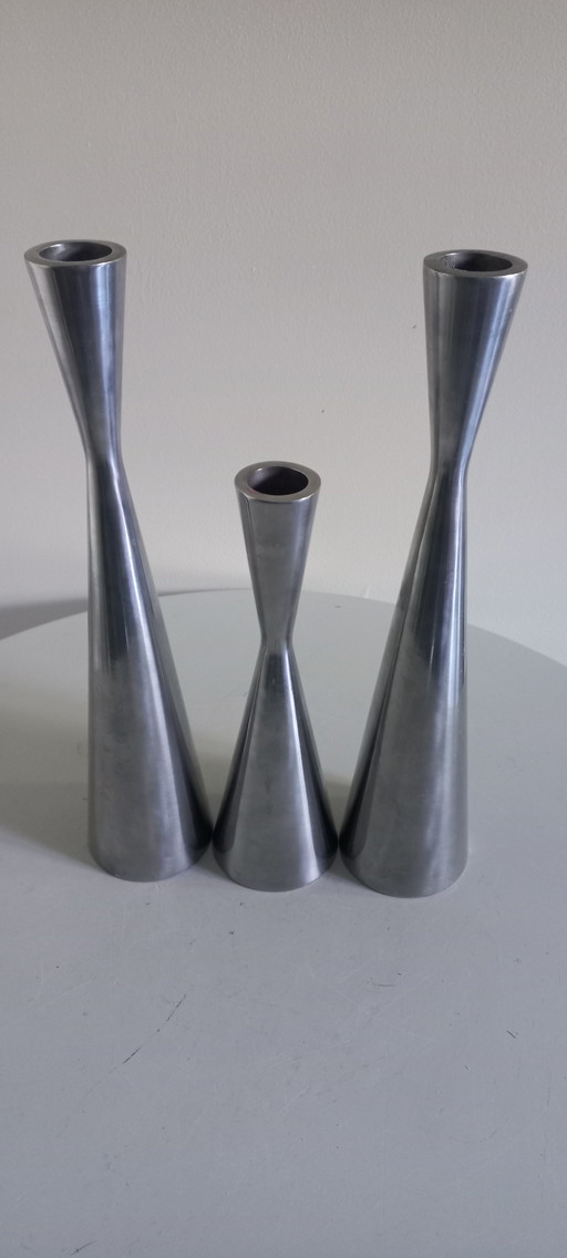 Vintage design chromen diabolo kandelaars Erika Pekkari 3x