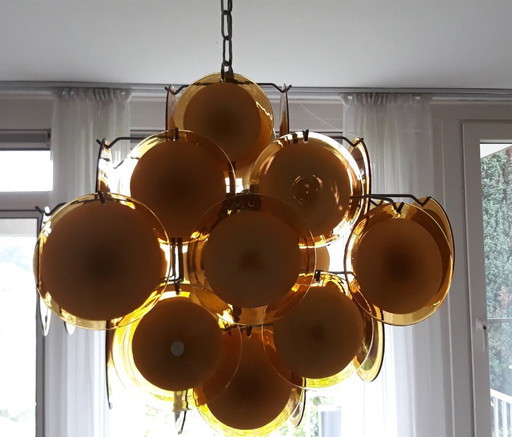 Vintage Chandelier Gino Vistosi, soft orange yellow, 37 discs