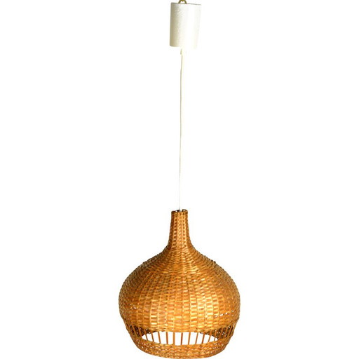 Vintage scandinavische hanglamp met rieten kap, Denemarken 1960