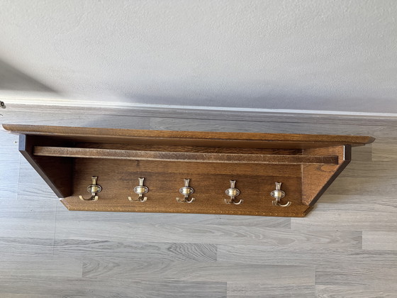 Image 1 of Appendiabiti vintage in legno massello di metà secolo, 97 cm / 5 grucce