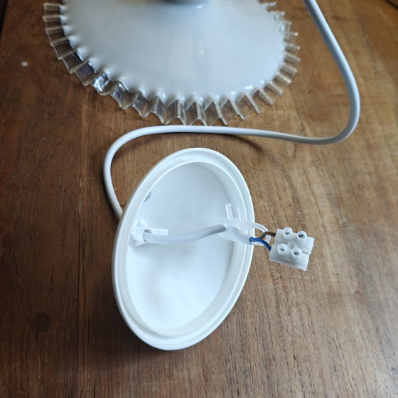 Image 1 of Vintage Opaline Glass Pendant Lamp – Ruffled Edge – 1970s Italian Style