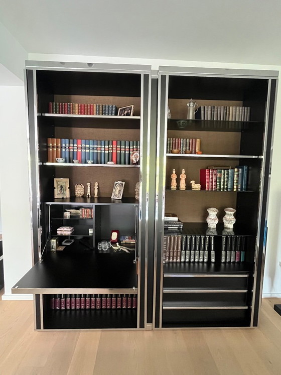Designer Bookcase – 1973 – Willy Rizzo Style – System RD, Chrome, Wood (photo 12 of 13)