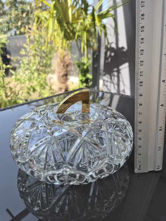 Image 1 of Vintage Walther Glas crystal candy dish with gold-tone handle – Germany, 1970s