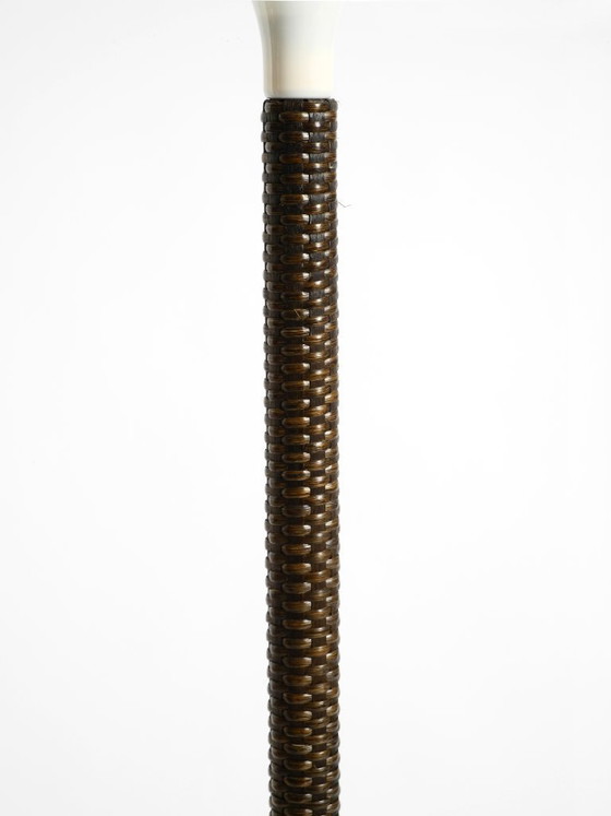 Image 1 of Stunningly beautiful XXL 1970s Pop Art Tulip floor lamp with a dark brown wicker frame and a plexiglass shade