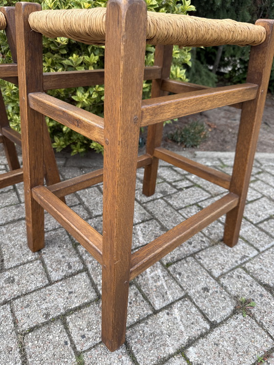 Image 1 of Houten barkrukken set riet vintage