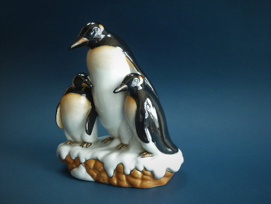 Image 1 of Famille de pingouins en céramique Art Déco par R. Guitry