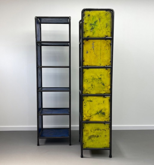 2 unique industrial metal cabinets