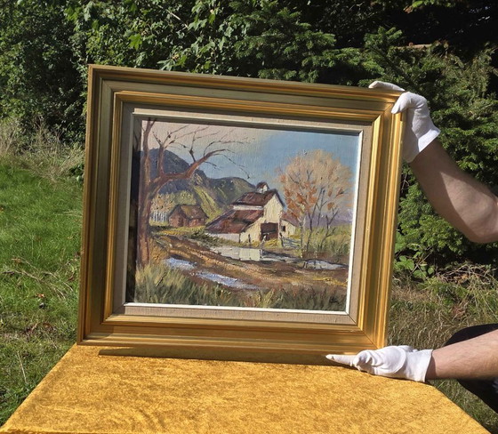 Vintage Oil Landscape Painting - Impasto Barn Scene – Paintings & Drawings, Canvas (photo 3 of 12)