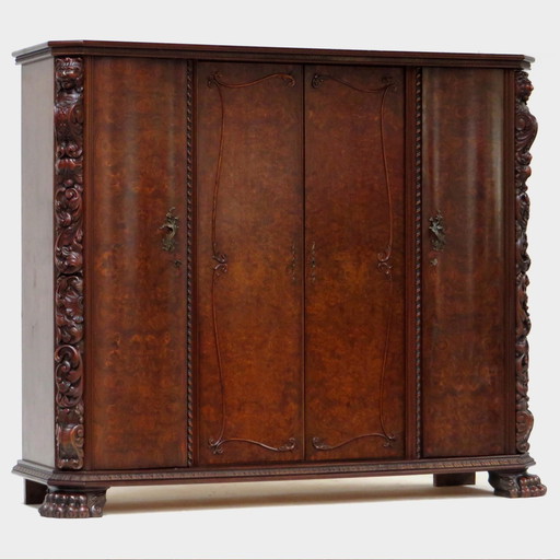 Closet in Root Walnut with Large Lion Legs, 19th Century