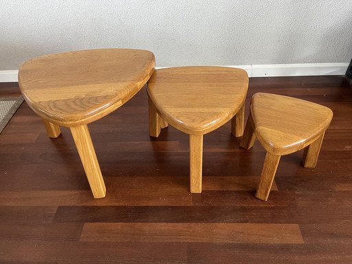 Vintage brutalist blonde eikenhouten nestset - ‘60/‘70