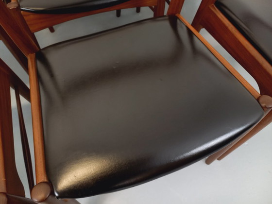 Image 1 of Set of 6 vintage Danish Scandinavian chairs by Aerthoj Jensen & Molholm in teak and skai from the 1960s