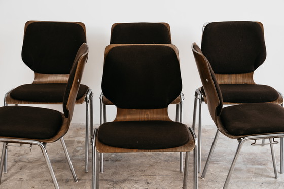 Image 1 of Ensemble de salle à manger style Carlo Ratti avec 10 chaises, design moderne des années 1970