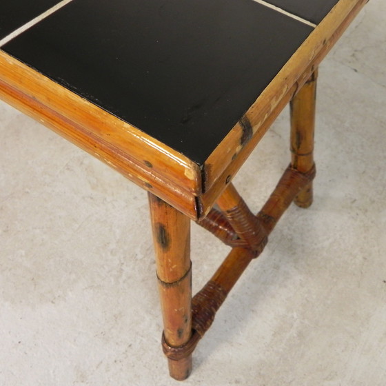 Image 1 of Rattan and bamboo coffee table with tiles, tile table, 1950s