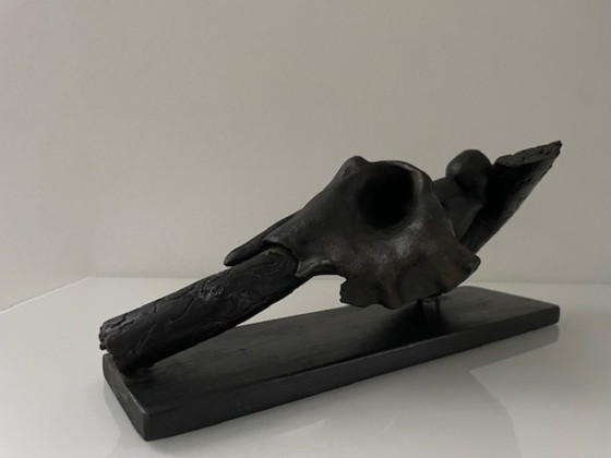 Image 1 of Expressive wooden sculpture with a reclining figure