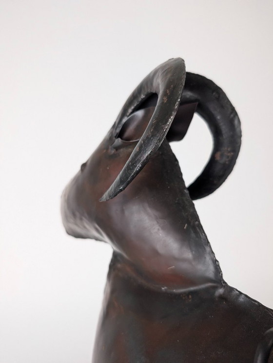 Image 1 of Set di utensili da camino brutalista a forma di ariete in metallo forgiato a mano, stile Lalanne