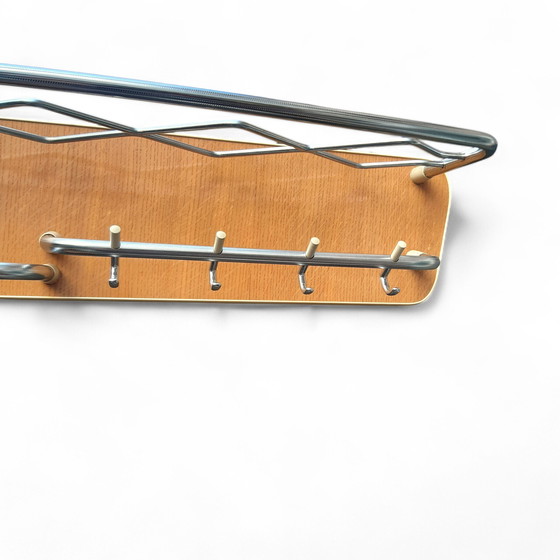 Image 1 of Vintage Design Coat Rack With Hat Rack, Chrome, Teak Wood 100Cm