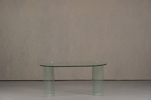 Vintage Oval Tempered Glass Dining Table by Fiam, Italy 1980's