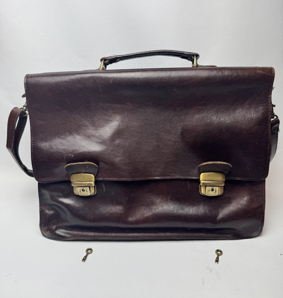 Image 1 of Cartella in pelle vintage di Lederwaren Kerkhof (Paesi Bassi) - con chiavi