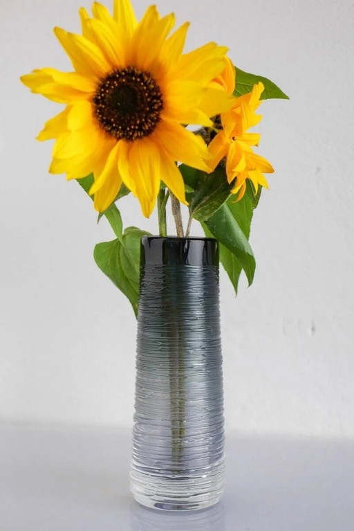Mid-century modern Scandinavian crystal glass art vase in smokey grey colour by Edenfalk, Skruf, Sweden