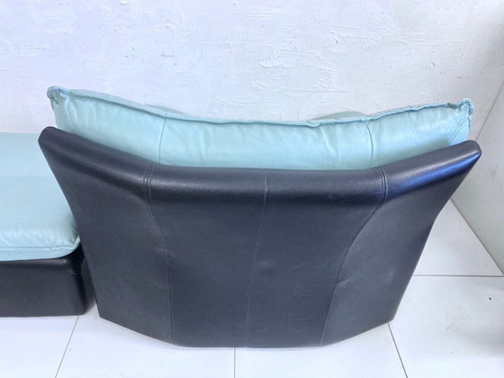 Image 1 of Postmoderne fauteuil met voetenbankje van Nicoletti Salotti jaren 80 ontwerp