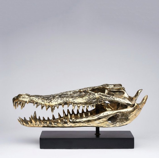 Image 1 of Sooka Sculpture, saltwater crocodile skull 37 cm bronze