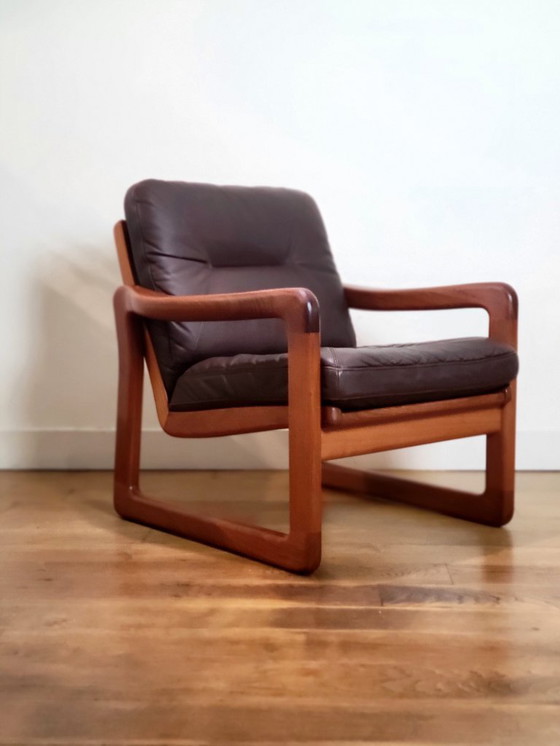 Image 1 of Set of 2 vintage armchairs from EMC Furniture in teak and leather