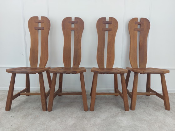 Image 1 of Satz von 4 brutalistischen Stühlen De Puydt- Belgien 1970