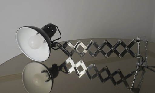  1980s IKEA V9604 Scissor Lamp, Mid-Century Vintage Chrome Wall Light, Bauhaus Accordion Lamp, Adjustable Black Shade