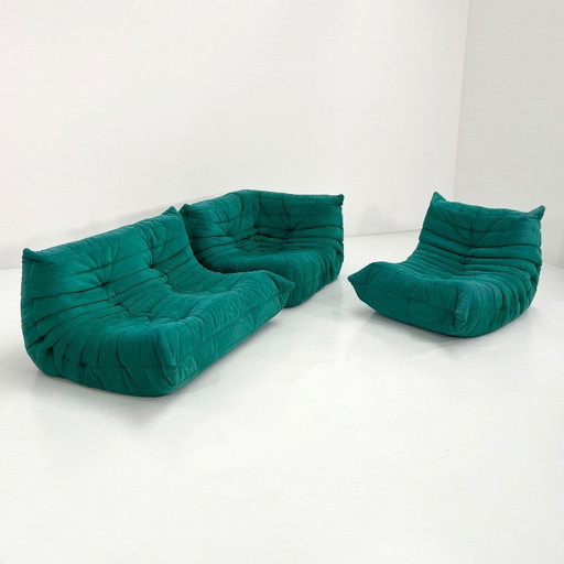Togo Set in Water Green Suede by Michel Ducaroy for Ligne Roset, 1970s
