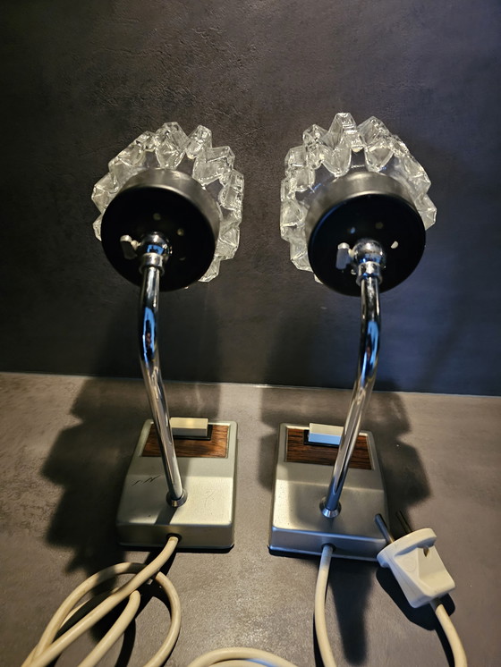 Image 1 of Set Of 2 Vintage Table Lamps - Glass & Chrome - 1970s