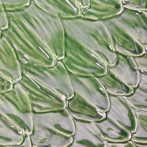 Image 1 of Vintage saladeset van groene artisjokbladeren met saladekom + 6 schalen, jaren 70