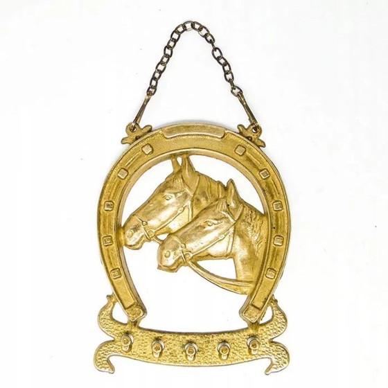 Portachiavi in ottone stile Art Nouveau con cavalli, polacco, anni '50, Appendiabiti, Dorato (foto 7 di 11)