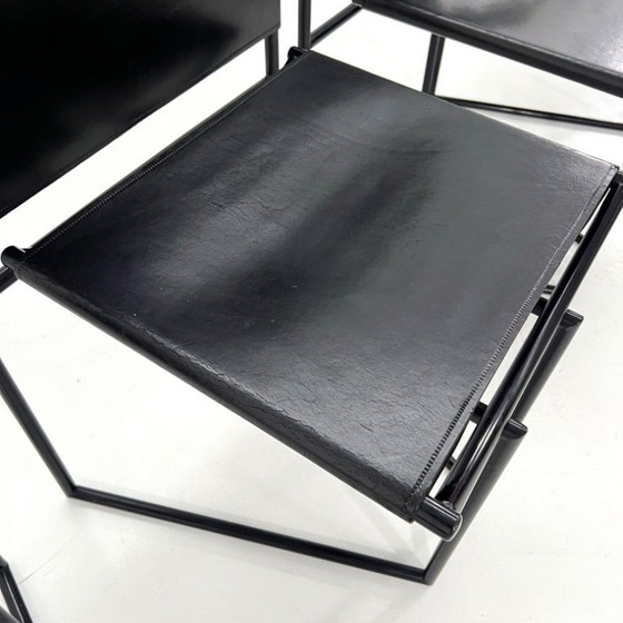 Image 1 of Set van 4 Model 91 stoelen in zwart leer, ontworpen door Mario Botta voor Alias, jaren 90.