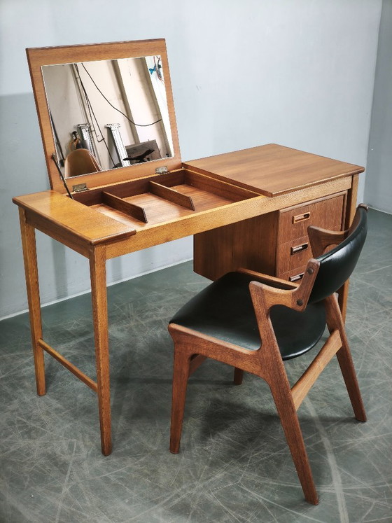 Image 1 of Sven Aage Madsen Teak Vanity Desk with Mirror, Denmark, 1960s