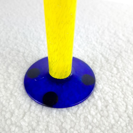 Image 1 of Vintage kandelaar blauw / geel Memphis Milano design