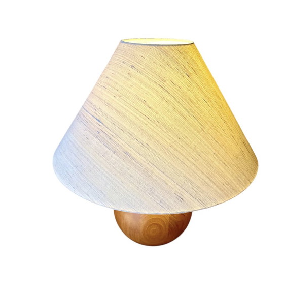 Image 1 of Vintage Solid Teak Round Shaped Ball Table Lamp, Sweden 1960s