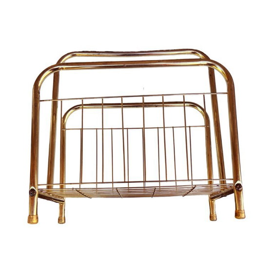 Image 1 of Cesta de periódicos modernista, dorada, Bélgica, años 80.