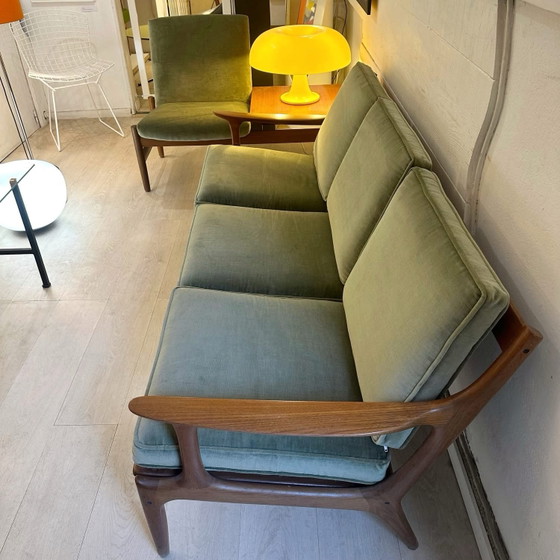 Ensemble canapés scandinaves, 1960, Edvard Valentinsen, Coins salon, Velours, Vert (photo 13 sur 15)