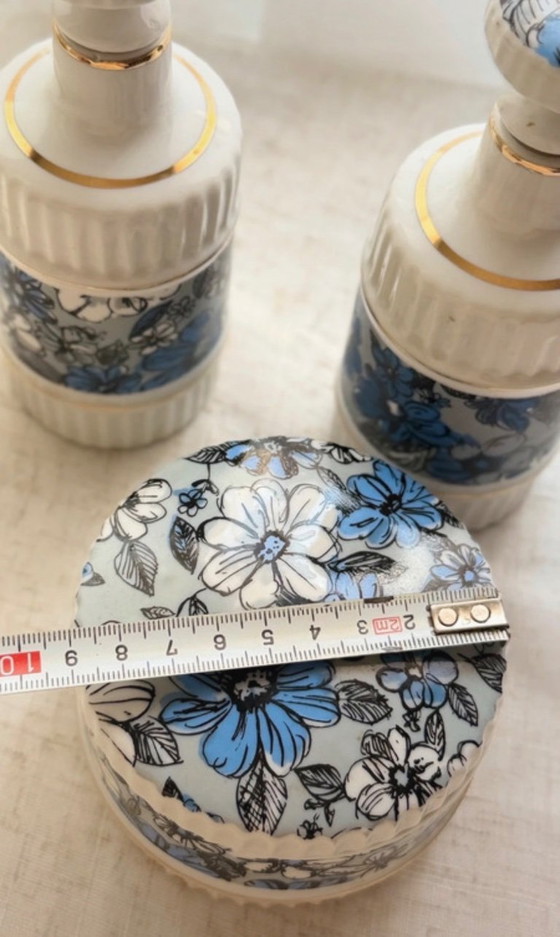 Image 1 of Floral ceramic vanity set, 1970s