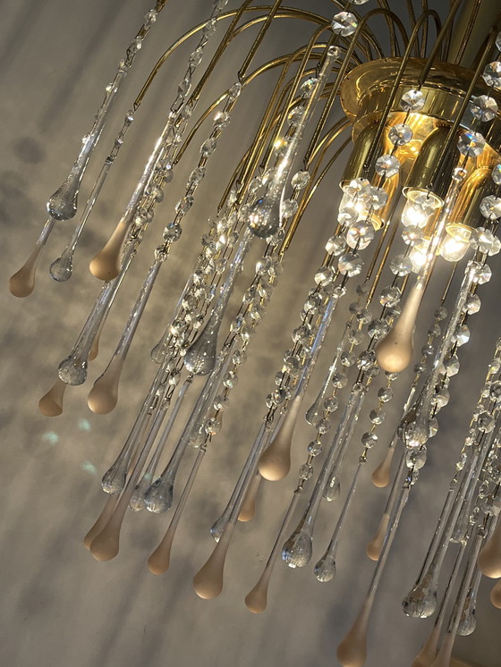 Image 1 of Vintage pink xl Murano teardrop icicle chandelier crystal