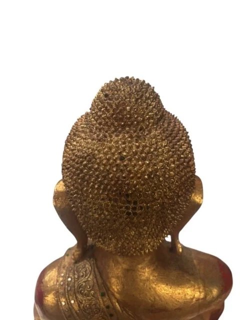 Große burmesische Mandalay Buddha Statue – Holz mit Blattgold und eingelegten Augen, ca. 1850–1900 (photo 3 of 10)