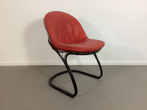 Chaise en fil de fer Chaise Gastone Rinaldi en cuir rouge