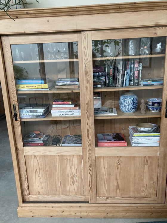 Vintage Pine Old School Cabinet – Glass, Wood (photo 2 of 9)