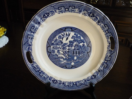 Nimy Willow Magnífico Plato de Porcelana Fina con Asas. Decoración Asiática (Colonización Tonkin). Finales S. (photo 5 of 5)